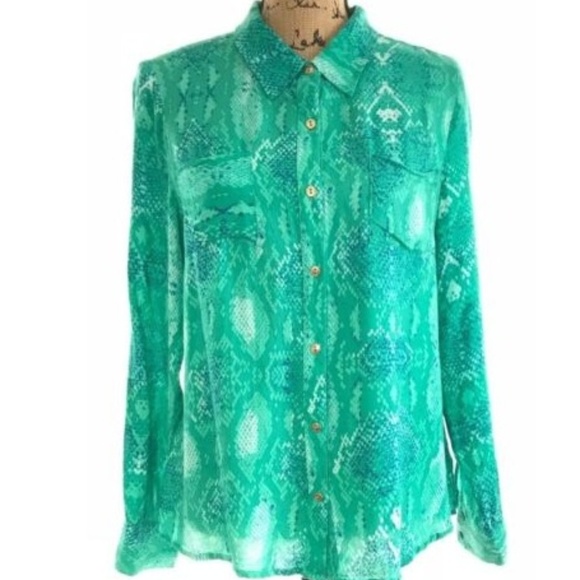Nurture Anthropologie Button Down Green Top Large - Picture 1 of 3